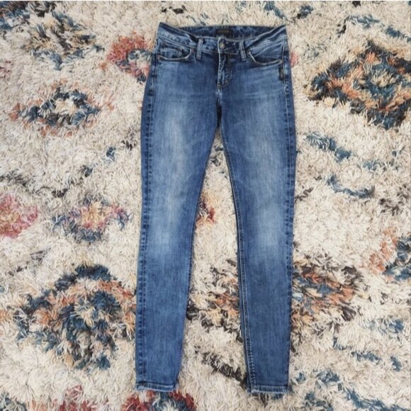 Silver Jeans Elyse Mid Rise Skinny Acid Wash Stretchy Jean Western Basic Denim - Picture 2 of 8